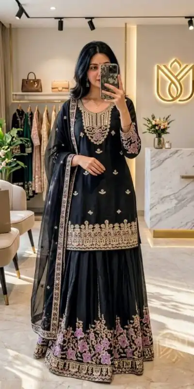 WW 1273 Black Chinon Silk Salwar Suit with Embroidery Work & Sequins Work. Get it for ₹2499. Delivery 4-6 Working Days. Shop now. | Casual Suits, Jump Suits, Creative suits, Designer Suits, Palazzo Suits, Party Wear Suits, Patiala Suits, Salwar suit, Straight Suits