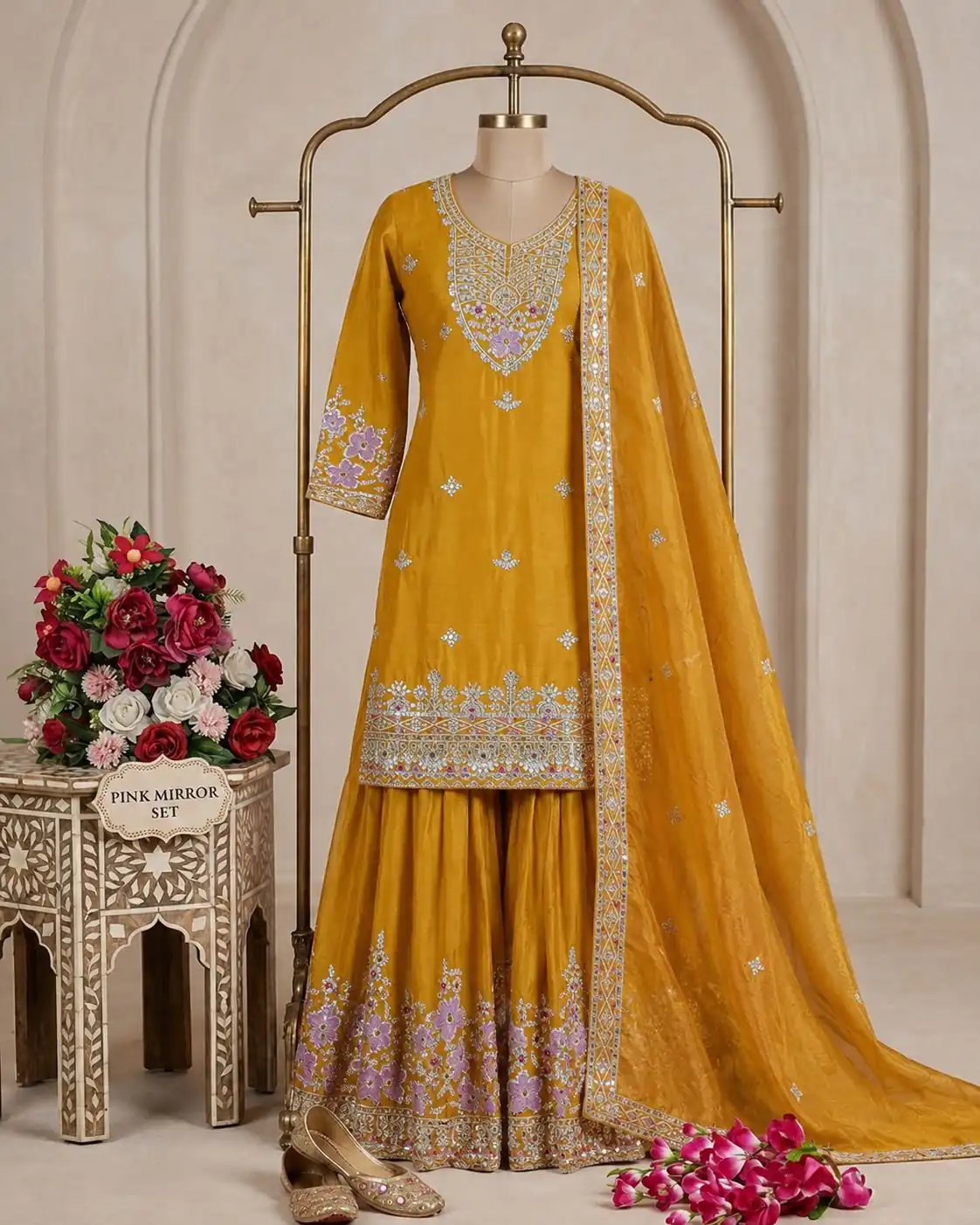 WW 1273 Mustered Chinon Silk Salwar Suit with Embroidery Work & Sequins Work. Get it for ₹2499. Delivery 4-6 Working Days. Shop now. | Casual Suits, Jump Suits, Creative suits, Designer Suits, Palazzo Suits, Party Wear Suits, Patiala Suits, Salwar suit, Straight Suits
