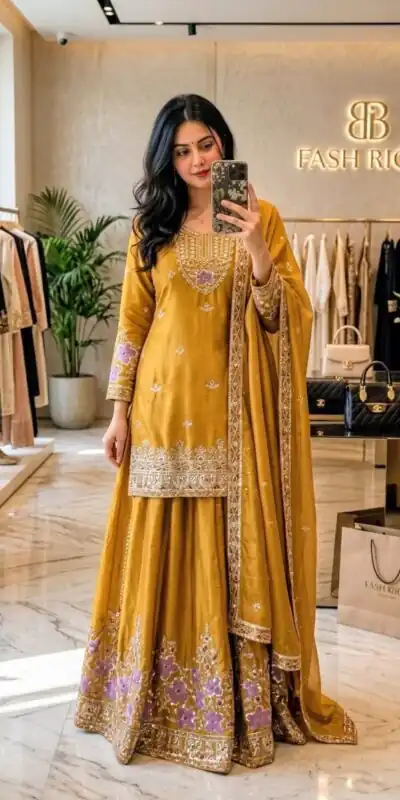 WW 1273 Mustered Chinon Silk Salwar Suit with Embroidery Work & Sequins Work. Get it for ₹2499. Delivery 4-6 Working Days. Shop now. | Casual Suits, Jump Suits, Creative suits, Designer Suits, Palazzo Suits, Party Wear Suits, Patiala Suits, Salwar suit, Straight Suits