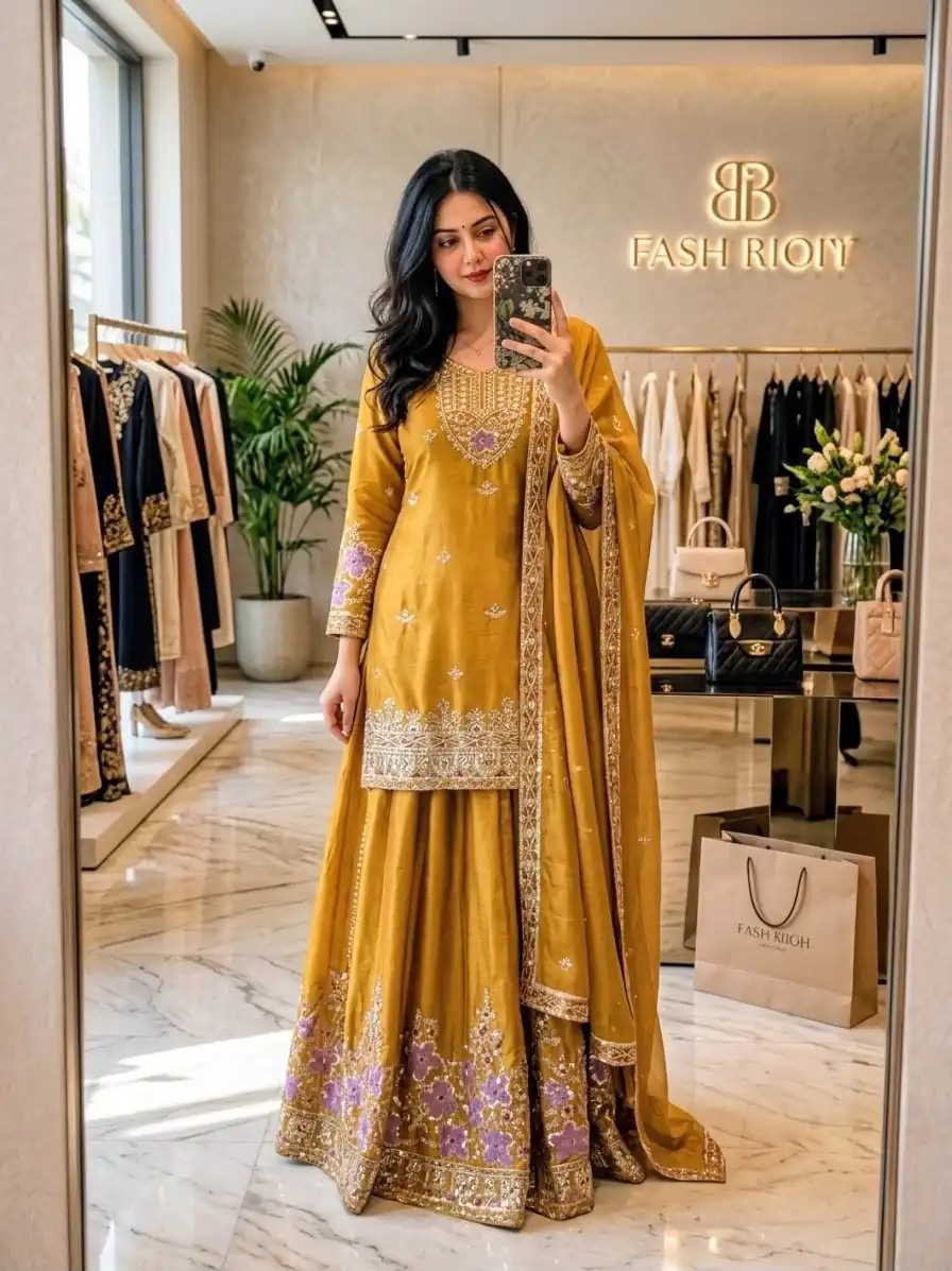 WW 1273 Mustered Chinon Silk Salwar Suit with Embroidery Work & Sequins Work. Get it for ₹2499. Delivery 4-6 Working Days. Shop now. | Casual Suits, Jump Suits, Creative suits, Designer Suits, Palazzo Suits, Party Wear Suits, Patiala Suits, Salwar suit, Straight Suits