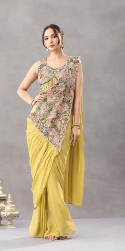 ST 1180 Lemon Yellow in Chinon. Embroidery Work Gorgeous Saree Wedding, Party, Festive, Events, Grab it for ₹1899. Delivery 4-6 Working Days. Shop now. | Creative Sarees, Bollywood Sarees, Designer Sarees, Embroidered Sarees, Ethnic Saree, Modern Digital sarees, Party Wear Sarees, Sarees