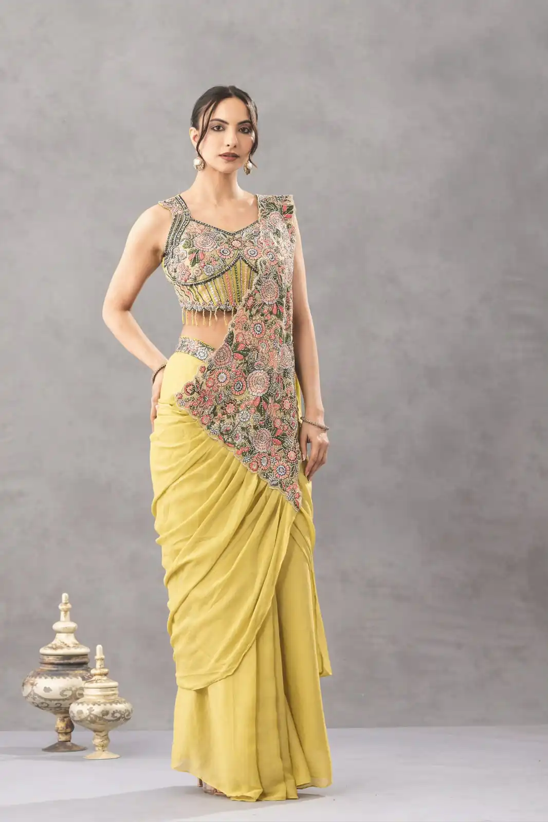 ST 1180 Lemon Yellow in Chinon. Embroidery Work Gorgeous Saree Wedding, Party, Festive, Events, Grab it for ₹1899. Delivery 4-6 Working Days. Shop now. | Creative Sarees, Bollywood Sarees, Designer Sarees, Embroidered Sarees, Ethnic Saree, Modern Digital sarees, Party Wear Sarees, Sarees
