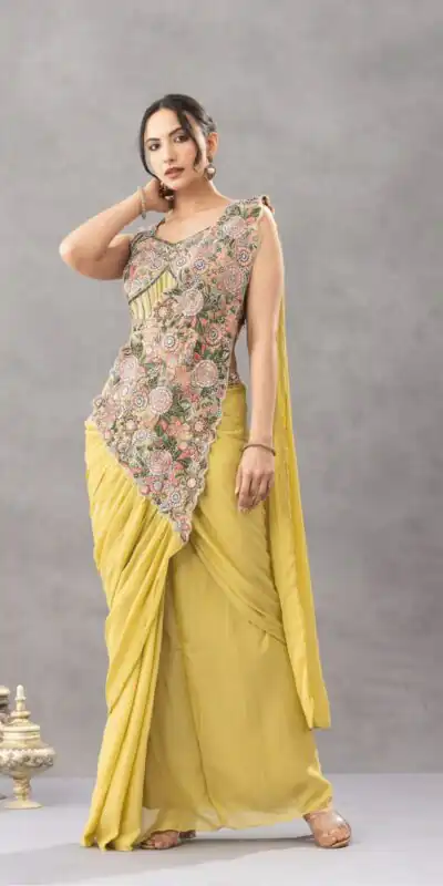 ST 1180 Lemon Yellow in Chinon. Embroidery Work Gorgeous Saree Wedding, Party, Festive, Events, Grab it for ₹1899. Delivery 4-6 Working Days. Shop now. | Creative Sarees, Bollywood Sarees, Designer Sarees, Embroidered Sarees, Ethnic Saree, Modern Digital sarees, Party Wear Sarees, Sarees
