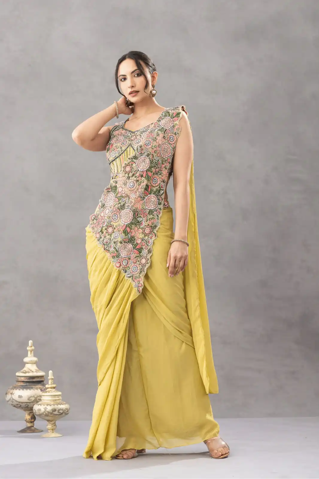ST 1180 Lemon Yellow in Chinon. Embroidery Work Gorgeous Saree Wedding, Party, Festive, Events, Grab it for ₹1899. Delivery 4-6 Working Days. Shop now. | Creative Sarees, Bollywood Sarees, Designer Sarees, Embroidered Sarees, Ethnic Saree, Modern Digital sarees, Party Wear Sarees, Sarees