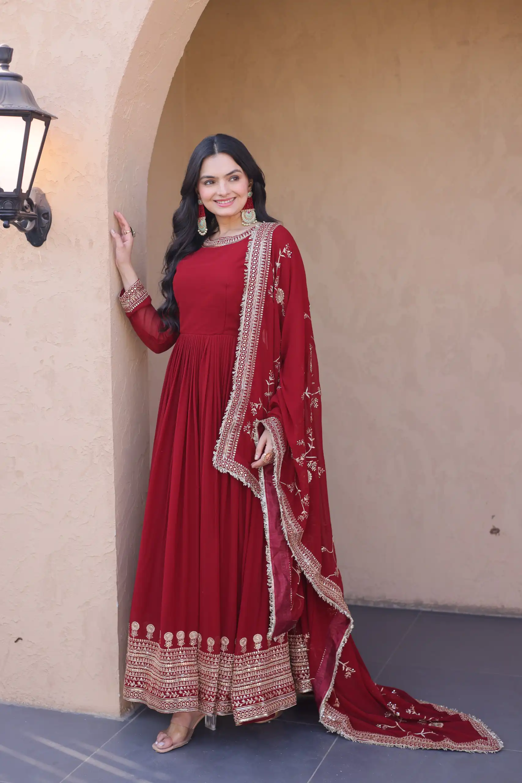 KA 1256 Maroon Faux Blooming Gown Perfect for Wedding, Party, Pongal, Raksha Bandhan, Mehendi –. Introductory Price ₹2549. Delivery 4-6 Working Days | Bollywood Gowns, Creative Gowns, Designer Gowns, Embroidered Gowns, Gowns, Party Wear Gowns
