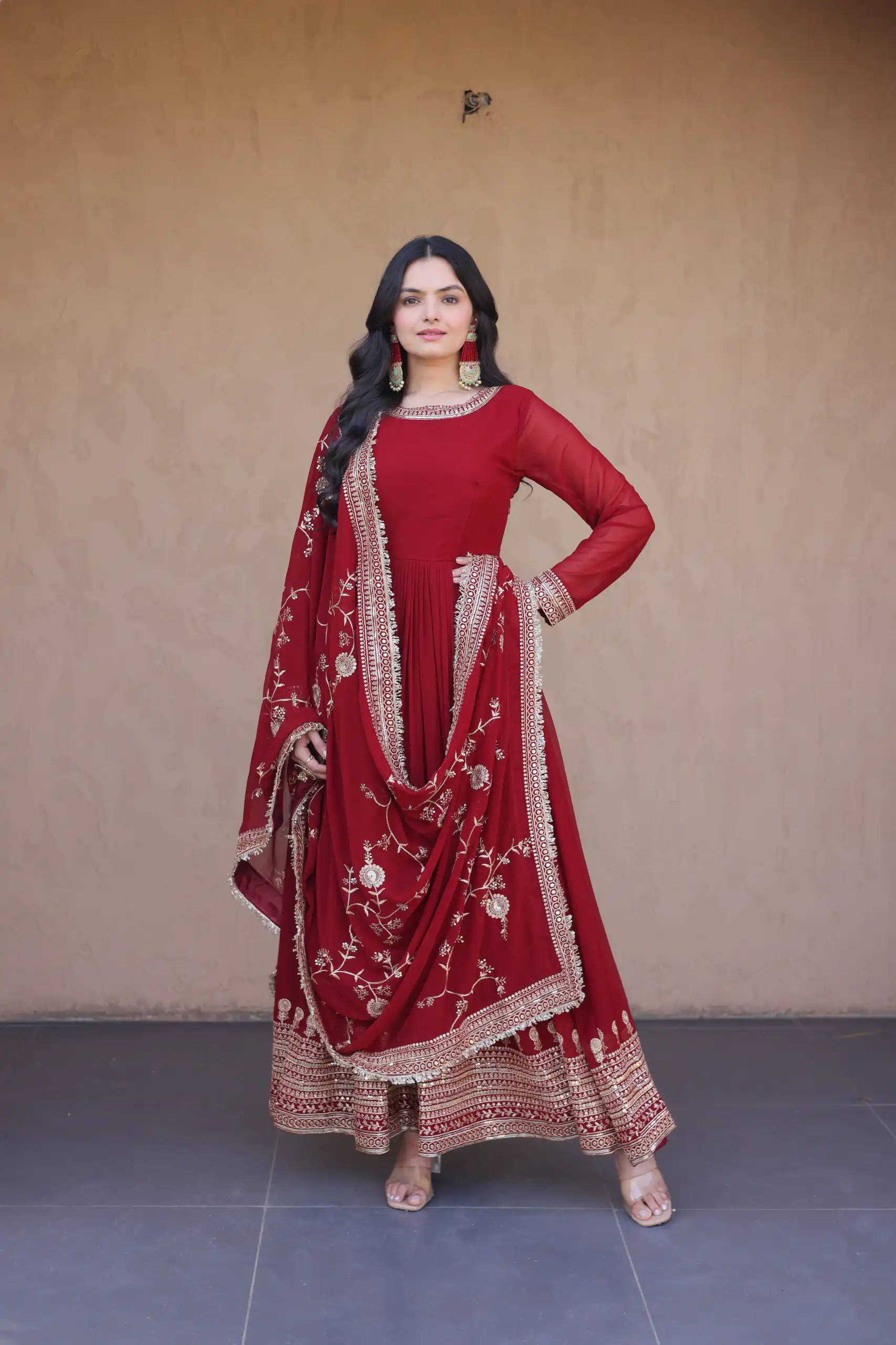 KA 1256 Maroon Faux Blooming Gown Perfect for Wedding, Party, Pongal, Raksha Bandhan, Mehendi –. Introductory Price ₹2549. Delivery 4-6 Working Days | Bollywood Gowns, Creative Gowns, Designer Gowns, Embroidered Gowns, Gowns, Party Wear Gowns