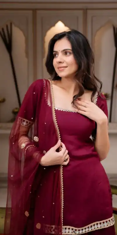 ST 1197 Maroon | Faux Georgette Salwar Suit with Mirror Work & Embroidery Work. Get it for ₹1849. Delivery 4-6 Working Days. Shop now. | Casual Suits, Jump Suits, Creative suits, Designer Suits, Palazzo Suits, Party Wear Suits, Patiala Suits, Salwar suit, Straight Suits