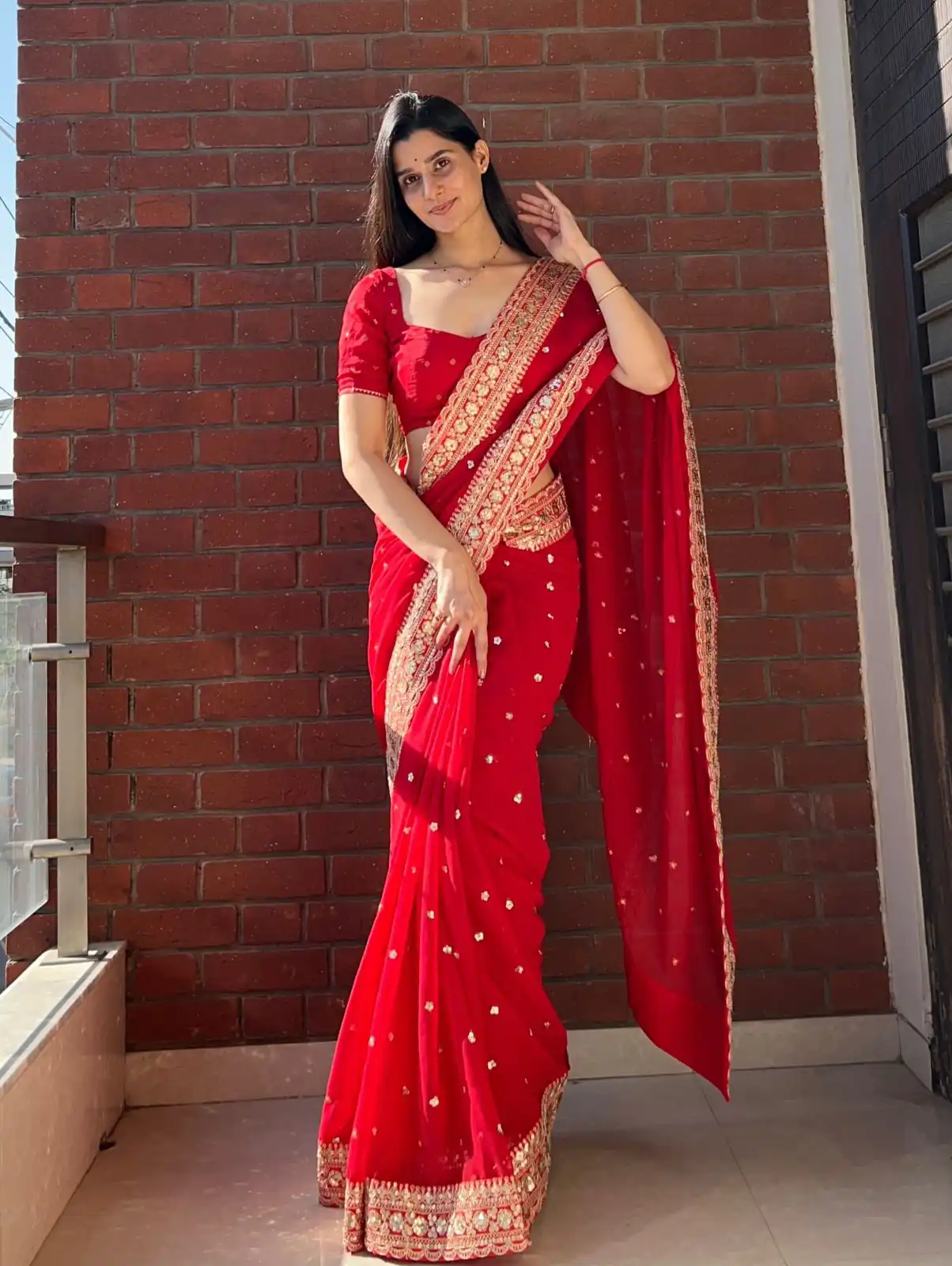 NC 5544 Red Color Georgette Saree with Embroidery Work & Lace Work. Special Price ₹1949. Delivery 4-6 Working Days. Shop now. | Creative Sarees, Bollywood Sarees, Designer Sarees, Embroidered Sarees, Ethnic Saree, Modern Digital sarees, Party Wear Sarees, Sarees