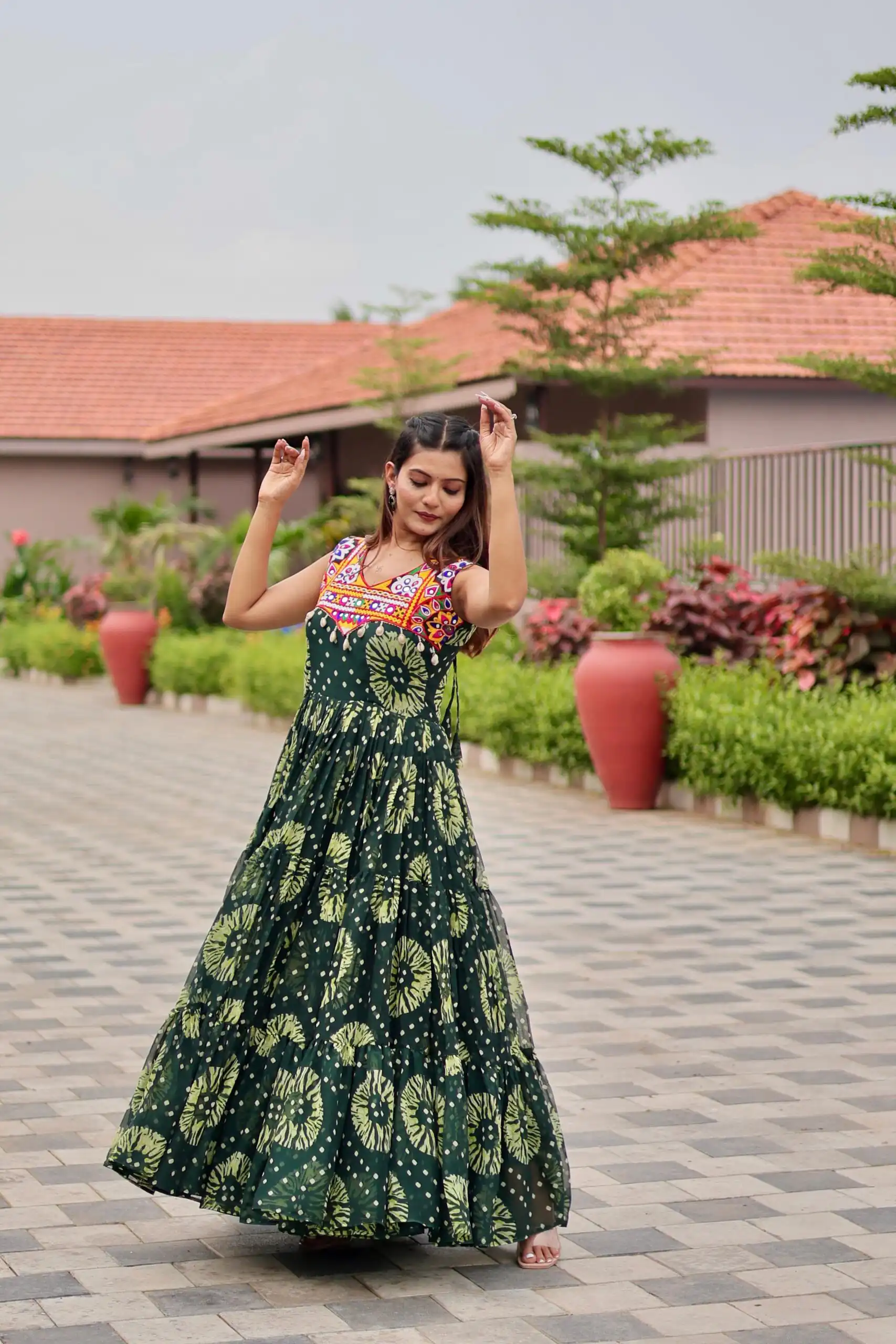 Ram 116 Green Green Faux Georgette Mirror Work Gown Mirror Work Gown in Faux Georgette. Delivery 4-6 Working Days. Shop now. | Bollywood Gowns, Creative Gowns, Designer Gowns, Embroidered Gowns, Gowns, Party Wear Gowns
