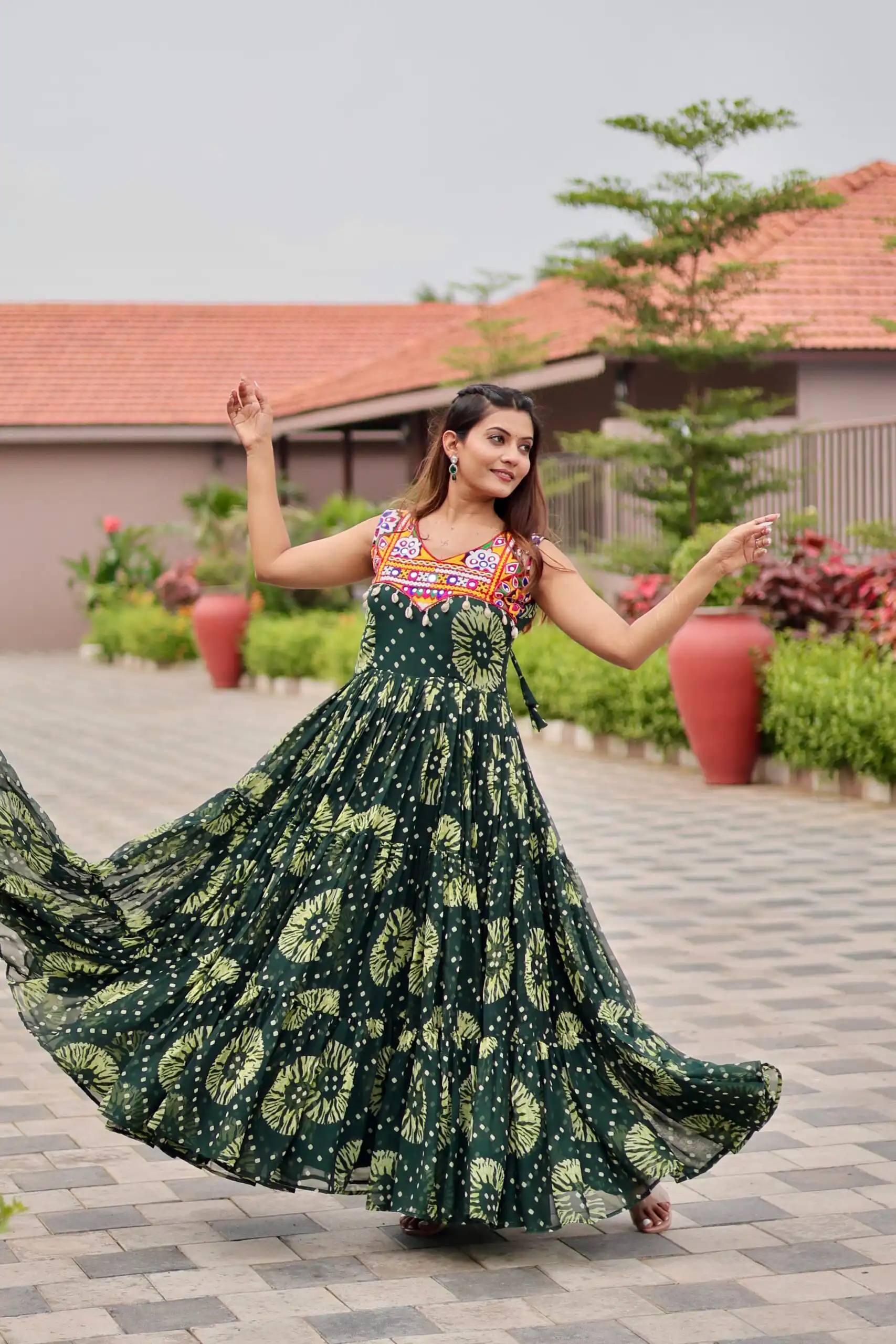 Ram 116 Green Green Faux Georgette Mirror Work Gown Mirror Work Gown in Faux Georgette. Delivery 4-6 Working Days. Shop now. | Bollywood Gowns, Creative Gowns, Designer Gowns, Embroidered Gowns, Gowns, Party Wear Gowns