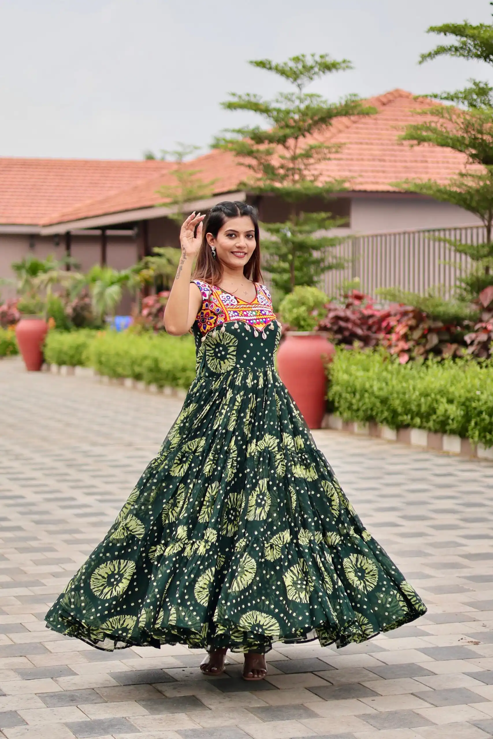 Ram 116 Green Green Faux Georgette Mirror Work Gown Mirror Work Gown in Faux Georgette. Delivery 4-6 Working Days. Shop now. | Bollywood Gowns, Creative Gowns, Designer Gowns, Embroidered Gowns, Gowns, Party Wear Gowns