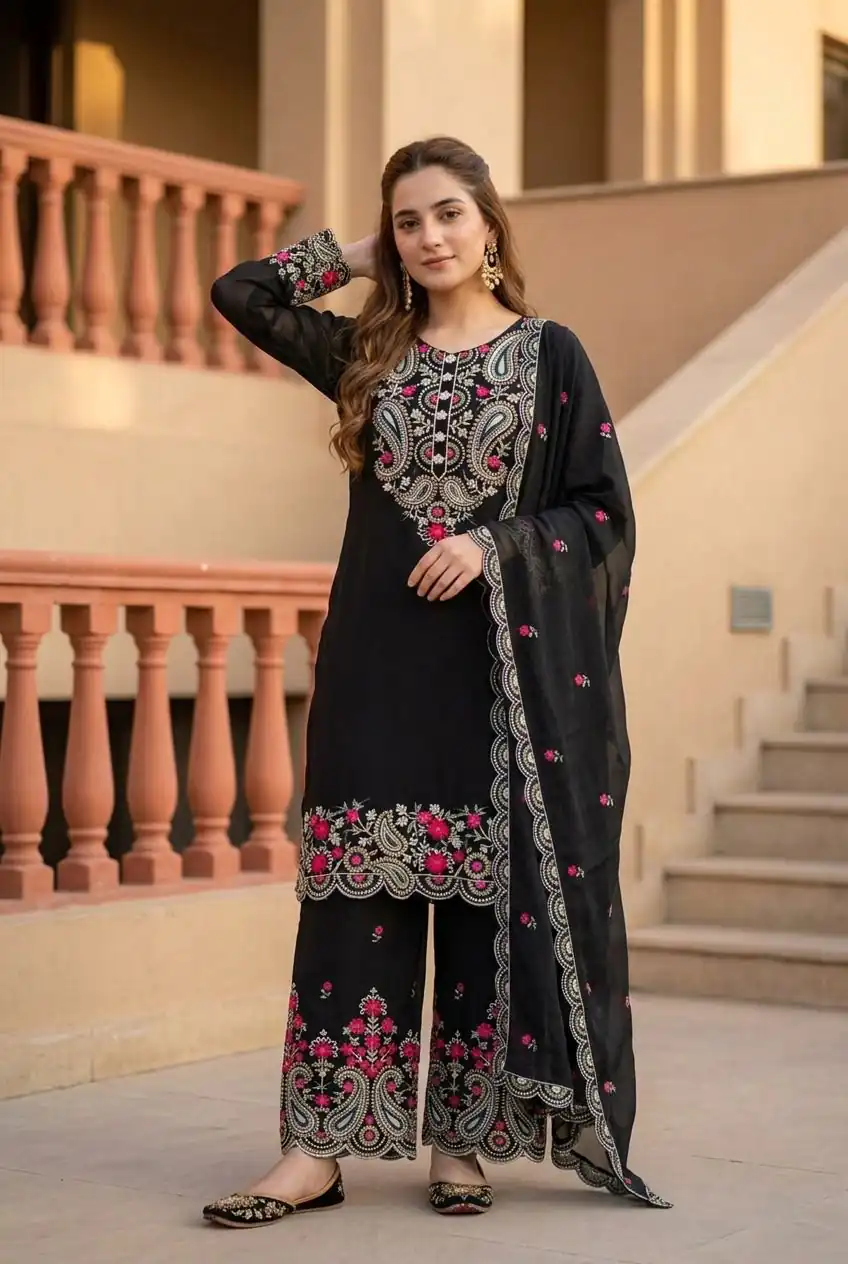 MT 1078 Black Roman Silk Salwar Suit Perfect for Wedding, Party, Ethnic Day, Anniversary, Diwali – . Now at just ₹2399. Delivery 4-6 Working Days. | Casual Suits, Jump Suits, Creative suits, Designer Suits, Palazzo Suits, Party Wear Suits, Patiala Suits, Salwar suit, Straight Suits