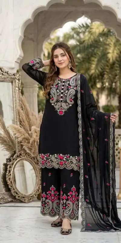 MT 1078 Black Roman Silk Salwar Suit Perfect for Wedding, Party, Ethnic Day, Anniversary, Diwali – . Now at just ₹2399. Delivery 4-6 Working Days. | Casual Suits, Jump Suits, Creative suits, Designer Suits, Palazzo Suits, Party Wear Suits, Patiala Suits, Salwar suit, Straight Suits
