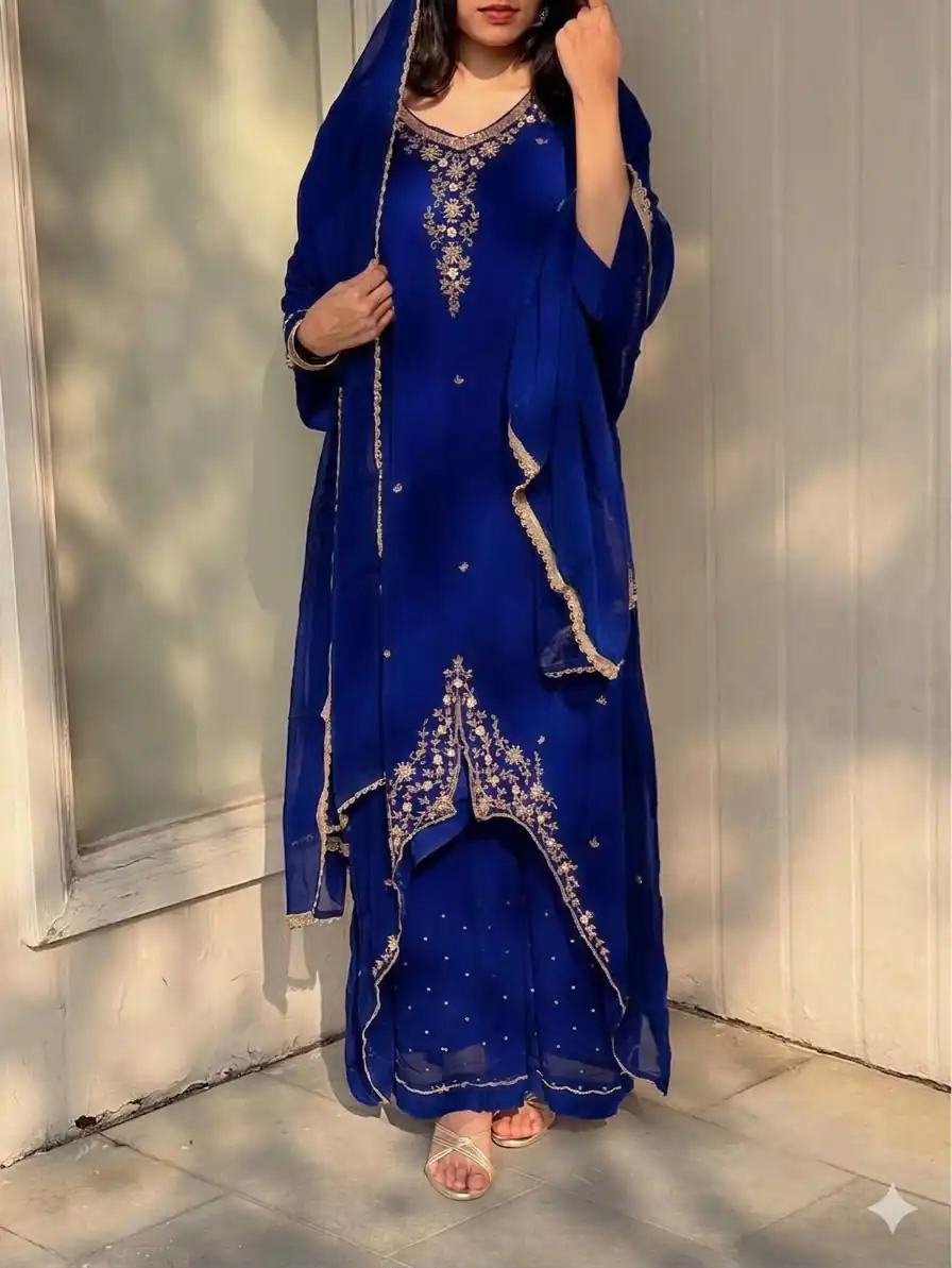 VLM 322 Blue Georgette Salwar Suit Perfect for Wedding, Party, Housewarming, Durga Puja, Festival Celebrations – . Grab it for ₹1949. Delivery 4-6 Workin | Casual Suits, Jump Suits, Creative suits, Designer Suits, Palazzo Suits, Party Wear Suits, Patiala Suits, Salwar suit, Straight Suits