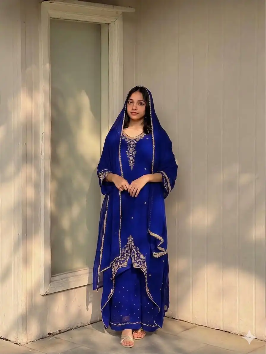 VLM 322 Blue Georgette Salwar Suit Perfect for Wedding, Party, Housewarming, Durga Puja, Festival Celebrations – . Grab it for ₹1949. Delivery 4-6 Workin | Casual Suits, Jump Suits, Creative suits, Designer Suits, Palazzo Suits, Party Wear Suits, Patiala Suits, Salwar suit, Straight Suits