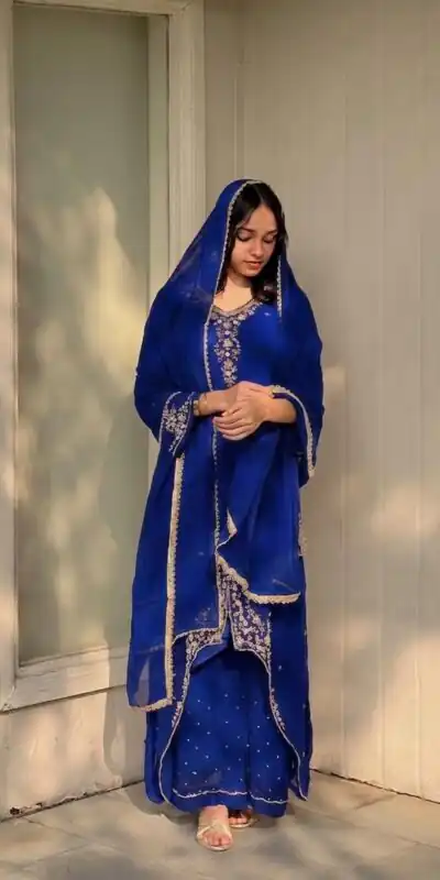 VLM 322 Blue Georgette Salwar Suit Perfect for Wedding, Party, Housewarming, Durga Puja, Festival Celebrations – . Grab it for ₹1949. Delivery 4-6 Workin | Casual Suits, Jump Suits, Creative suits, Designer Suits, Palazzo Suits, Party Wear Suits, Patiala Suits, Salwar suit, Straight Suits