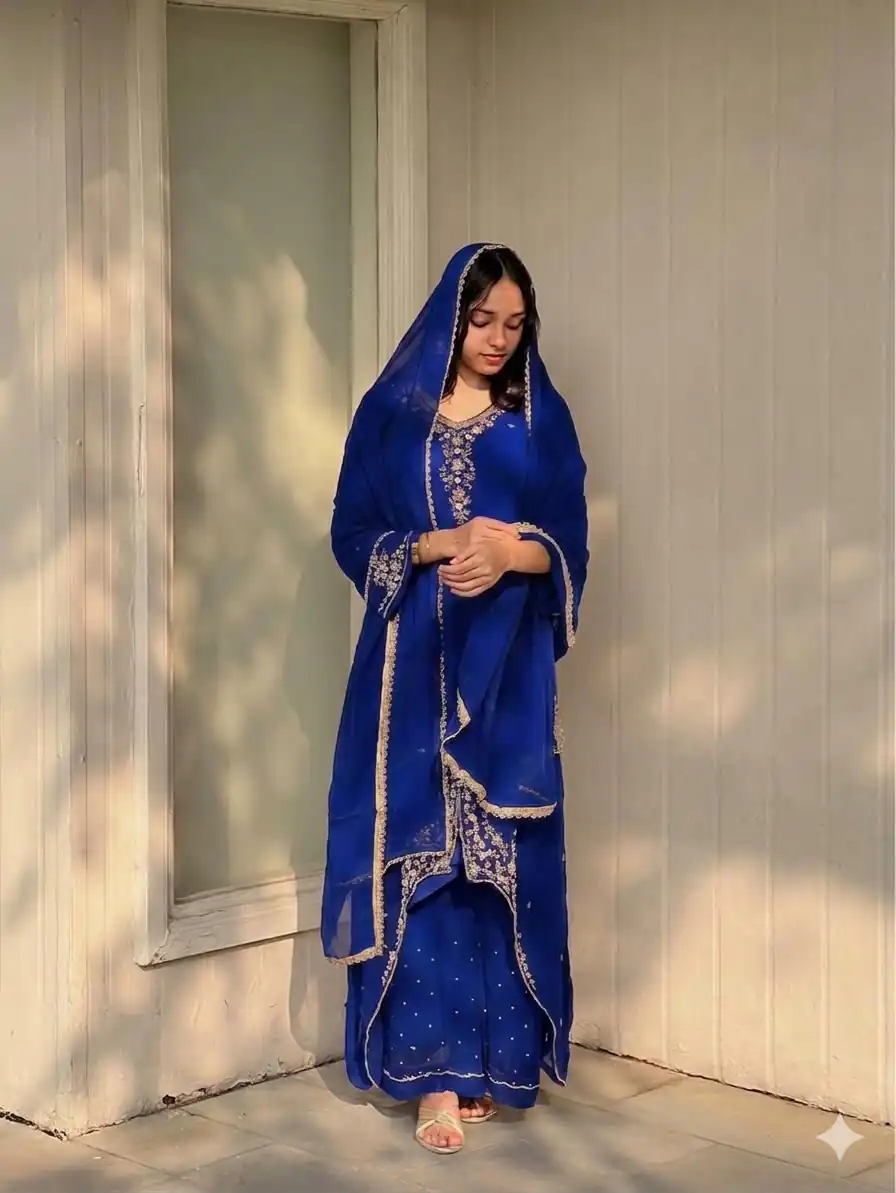 VLM 322 Blue Georgette Salwar Suit Perfect for Wedding, Party, Housewarming, Durga Puja, Festival Celebrations – . Grab it for ₹1949. Delivery 4-6 Workin | Casual Suits, Jump Suits, Creative suits, Designer Suits, Palazzo Suits, Party Wear Suits, Patiala Suits, Salwar suit, Straight Suits