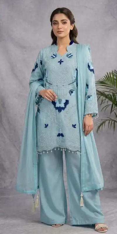 LG 2121 Blue Soft Organza Salwar Suit with Embroidery Work & Cut Work. Available at ₹2099 only. Delivery 4-6 Working Days. Shop now. | Casual Suits, Jump Suits, Creative suits, Designer Suits, Palazzo Suits, Party Wear Suits, Patiala Suits, Salwar suit, Straight Suits