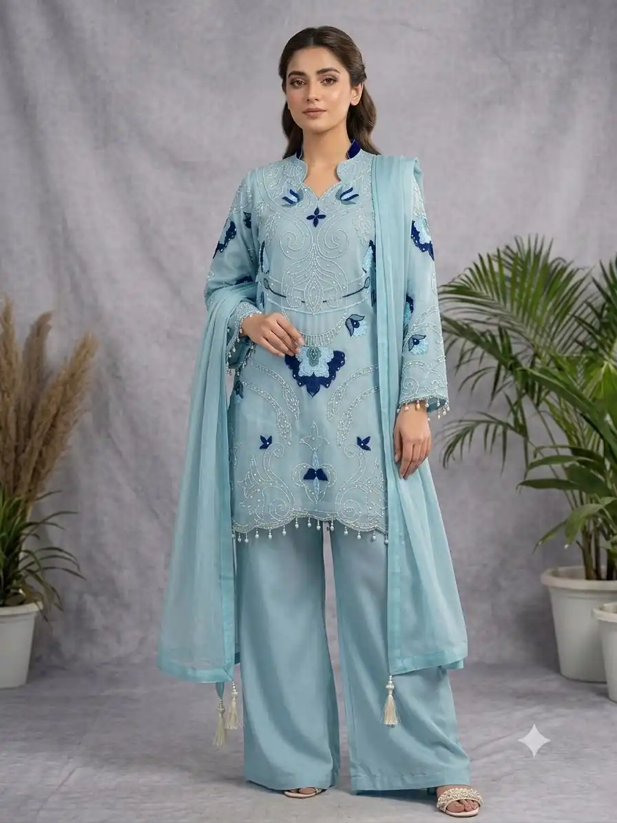 LG 2121 Blue Soft Organza Salwar Suit with Embroidery Work & Cut Work. Available at ₹2099 only. Delivery 4-6 Working Days. Shop now. | Casual Suits, Jump Suits, Creative suits, Designer Suits, Palazzo Suits, Party Wear Suits, Patiala Suits, Salwar suit, Straight Suits