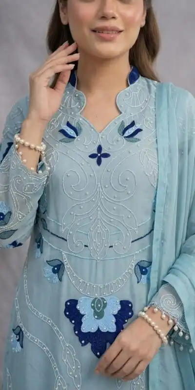 LG 2121 Blue Soft Organza Salwar Suit with Embroidery Work & Cut Work. Available at ₹2099 only. Delivery 4-6 Working Days. Shop now. | Casual Suits, Jump Suits, Creative suits, Designer Suits, Palazzo Suits, Party Wear Suits, Patiala Suits, Salwar suit, Straight Suits