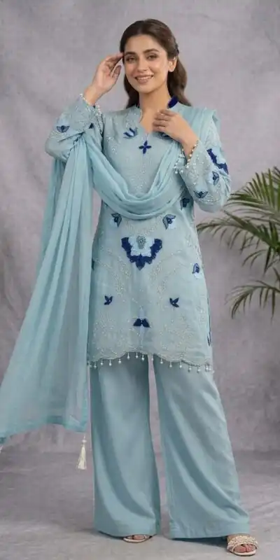 LG 2121 Blue Soft Organza Salwar Suit with Embroidery Work & Cut Work. Available at ₹2099 only. Delivery 4-6 Working Days. Shop now. | Casual Suits, Jump Suits, Creative suits, Designer Suits, Palazzo Suits, Party Wear Suits, Patiala Suits, Salwar suit, Straight Suits