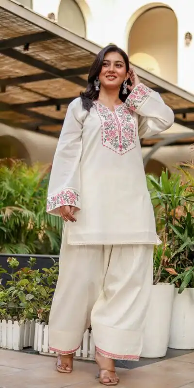 NSR 898 Off White Khadi Cotto Salwar Suit with Embroidery Work & Lace Work. Available at ₹1749 only. Delivery 4-6 Working Days. Shop now. | Casual Suits, Jump Suits, Creative suits, Designer Suits, Palazzo Suits, Party Wear Suits, Patiala Suits, Salwar suit, Straight Suits