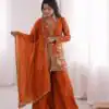 JF 043 Orange Pure Fendy Silk Salwar Suitwith Embroidery Work & Sequins Work. Exclusive Offer ₹1940. Delivery 4-6 Working Days. Shop now. | Casual Suits, Jump Suits, Creative suits, Designer Suits, Palazzo Suits, Party Wear Suits, Patiala Suits, Salwar suit, Straight Suits