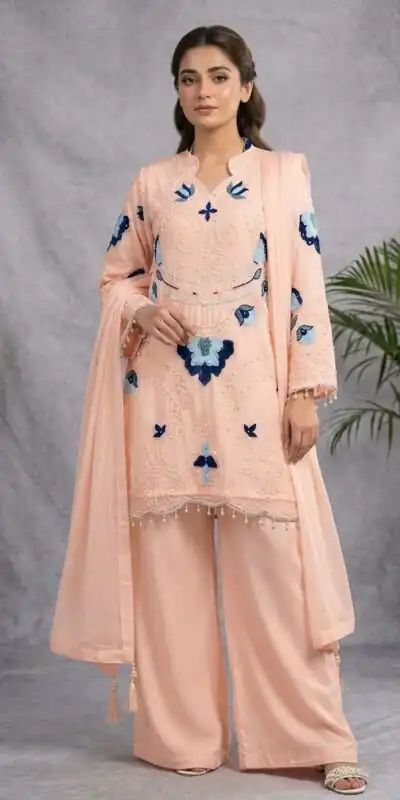 LG 2121 Peach Soft Organza Salwar Suit with Embroidery Work & Cut Work. Available at ₹2099 only. Delivery 4-6 Working Days. Shop now. | Casual Suits, Jump Suits, Creative suits, Designer Suits, Palazzo Suits, Party Wear Suits, Patiala Suits, Salwar suit, Straight Suits