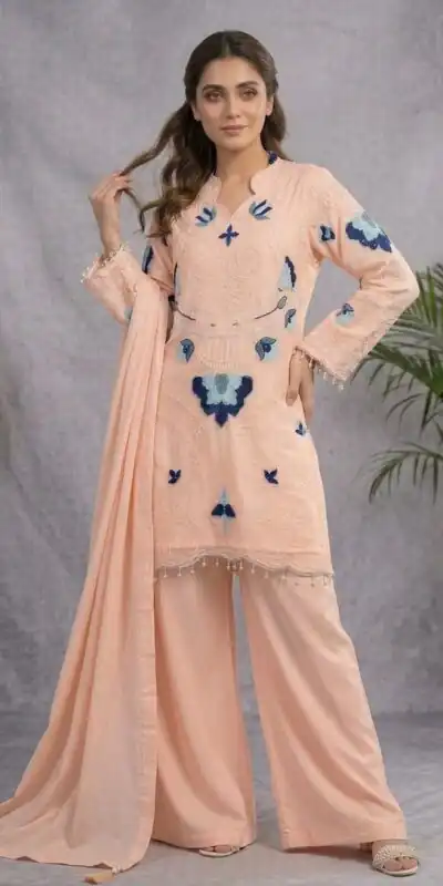 LG 2121 Peach Soft Organza Salwar Suit with Embroidery Work & Cut Work. Available at ₹2099 only. Delivery 4-6 Working Days. Shop now. | Casual Suits, Jump Suits, Creative suits, Designer Suits, Palazzo Suits, Party Wear Suits, Patiala Suits, Salwar suit, Straight Suits