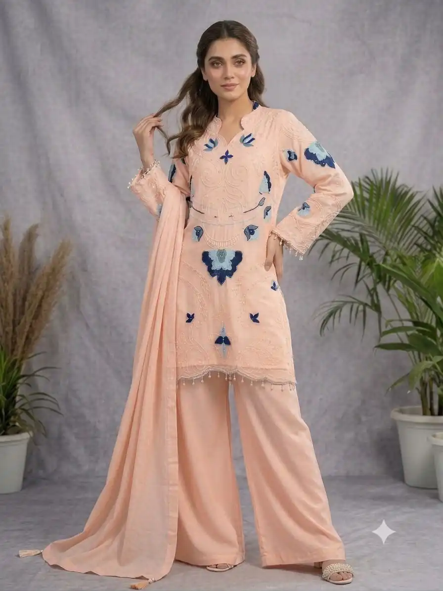 LG 2121 Peach Soft Organza Salwar Suit with Embroidery Work & Cut Work. Available at ₹2099 only. Delivery 4-6 Working Days. Shop now. | Casual Suits, Jump Suits, Creative suits, Designer Suits, Palazzo Suits, Party Wear Suits, Patiala Suits, Salwar suit, Straight Suits