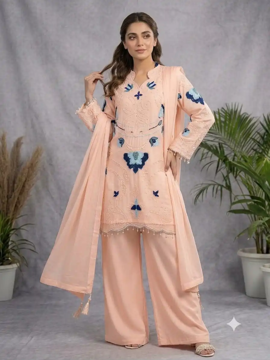 LG 2121 Peach Soft Organza Salwar Suit with Embroidery Work & Cut Work. Available at ₹2099 only. Delivery 4-6 Working Days. Shop now. | Casual Suits, Jump Suits, Creative suits, Designer Suits, Palazzo Suits, Party Wear Suits, Patiala Suits, Salwar suit, Straight Suits