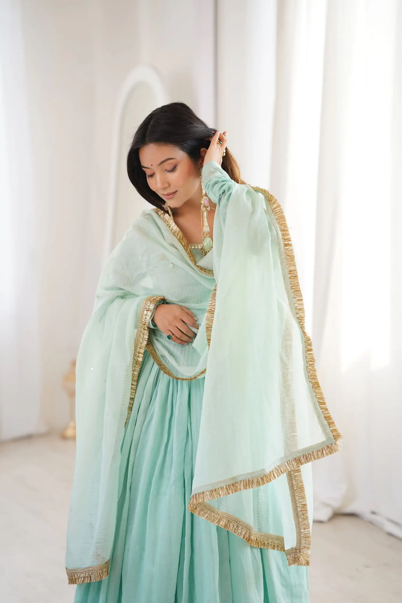 ZF 5020 Sea Green Sea Green Heavy Faux ⁠ Gown with Lace Border & Lace Work. Festive Deal ₹2099. Delivery 4-6 Working Days. Shop now. | Bollywood Gowns, Creative Gowns, Designer Gowns, Embroidered Gowns, Gowns, Party Wear Gowns