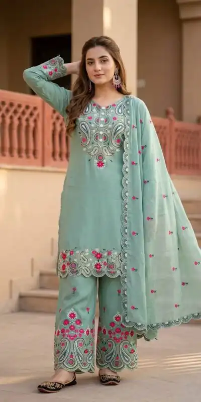 MT 1078 Sea Green Roman Silk Salwar Suit Perfect for Wedding, Party, Ethnic Day, Anniversary, Diwali – . Now at just ₹2399. Delivery 4-6 Working Days. | Casual Suits, Jump Suits, Creative suits, Designer Suits, Palazzo Suits, Party Wear Suits, Patiala Suits, Salwar suit, Straight Suits