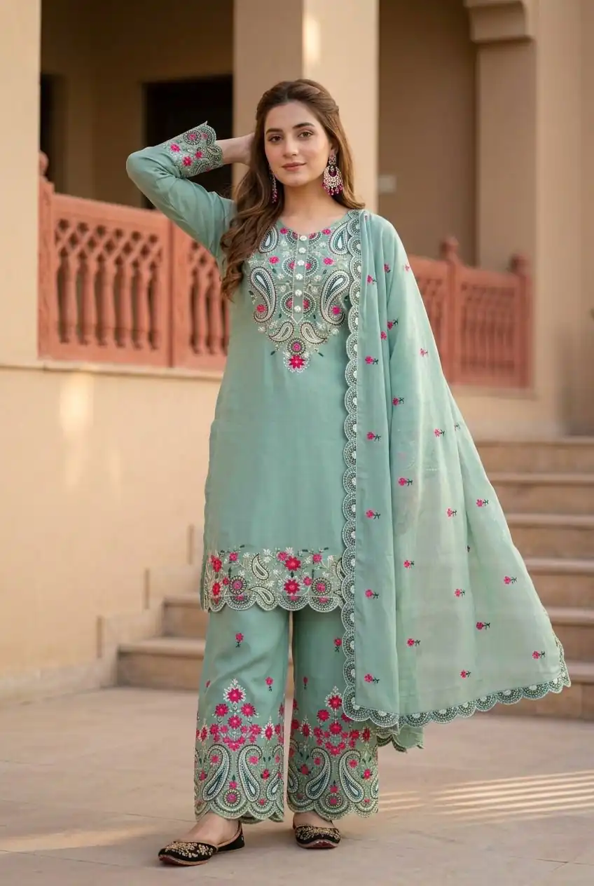MT 1078 Sea Green Roman Silk Salwar Suit Perfect for Wedding, Party, Ethnic Day, Anniversary, Diwali – . Now at just ₹2399. Delivery 4-6 Working Days. | Casual Suits, Jump Suits, Creative suits, Designer Suits, Palazzo Suits, Party Wear Suits, Patiala Suits, Salwar suit, Straight Suits