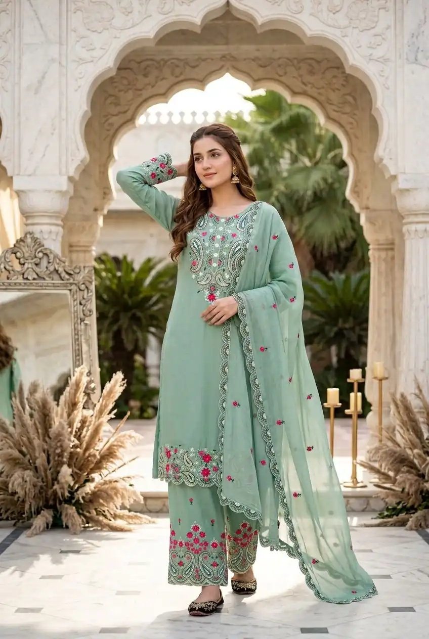 MT 1078 Sea Green Roman Silk Salwar Suit Perfect for Wedding, Party, Ethnic Day, Anniversary, Diwali – . Now at just ₹2399. Delivery 4-6 Working Days. | Casual Suits, Jump Suits, Creative suits, Designer Suits, Palazzo Suits, Party Wear Suits, Patiala Suits, Salwar suit, Straight Suits