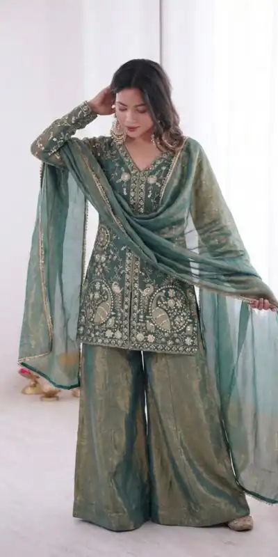 JF 043 Teal Pure Fendy Silk Salwar Suitwith Embroidery Work & Sequins Work. Exclusive Offer ₹1940. Delivery 4-6 Working Days. Shop now. | Casual Suits, Jump Suits, Creative suits, Designer Suits, Palazzo Suits, Party Wear Suits, Patiala Suits, Salwar suit, Straight Suits