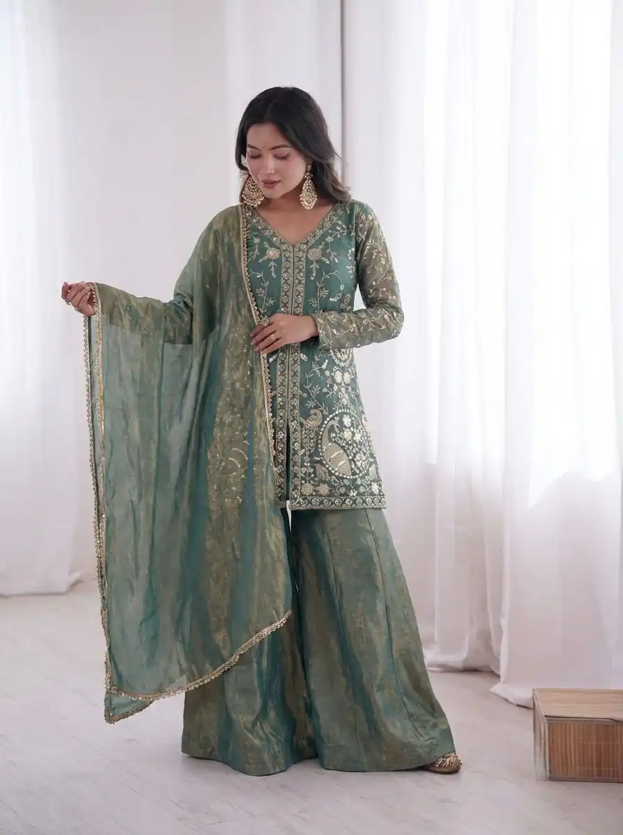 JF 043 Teal Pure Fendy Silk Salwar Suitwith Embroidery Work & Sequins Work. Exclusive Offer ₹1940. Delivery 4-6 Working Days. Shop now. | Casual Suits, Jump Suits, Creative suits, Designer Suits, Palazzo Suits, Party Wear Suits, Patiala Suits, Salwar suit, Straight Suits