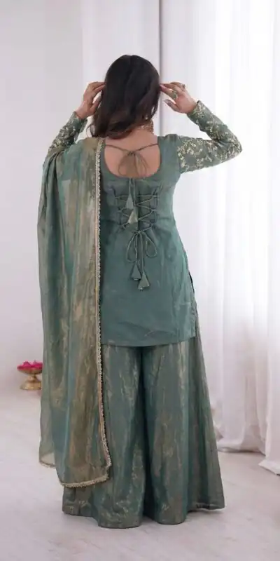 JF 043 Teal Pure Fendy Silk Salwar Suitwith Embroidery Work & Sequins Work. Exclusive Offer ₹1940. Delivery 4-6 Working Days. Shop now. | Casual Suits, Jump Suits, Creative suits, Designer Suits, Palazzo Suits, Party Wear Suits, Patiala Suits, Salwar suit, Straight Suits