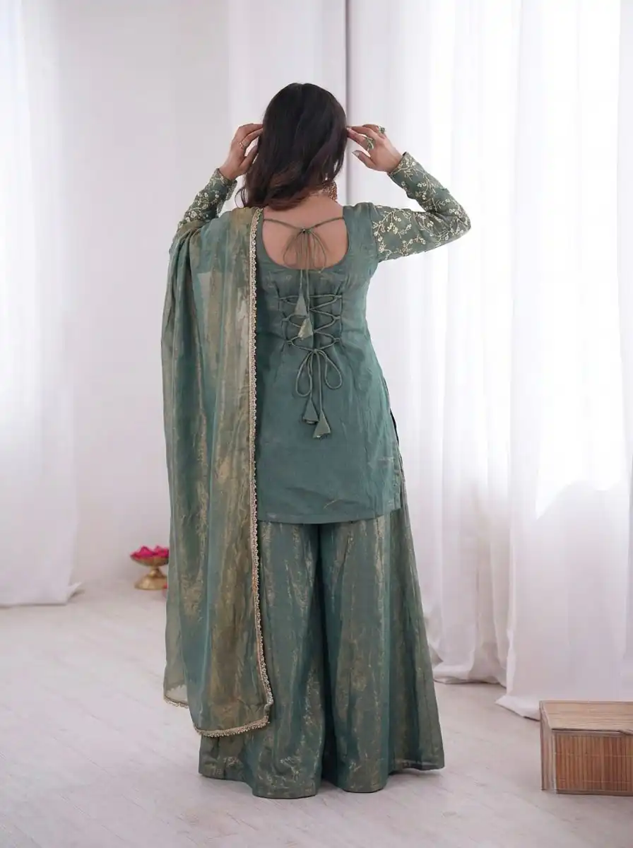 JF 043 Teal Pure Fendy Silk Salwar Suitwith Embroidery Work & Sequins Work. Exclusive Offer ₹1940. Delivery 4-6 Working Days. Shop now. | Casual Suits, Jump Suits, Creative suits, Designer Suits, Palazzo Suits, Party Wear Suits, Patiala Suits, Salwar suit, Straight Suits