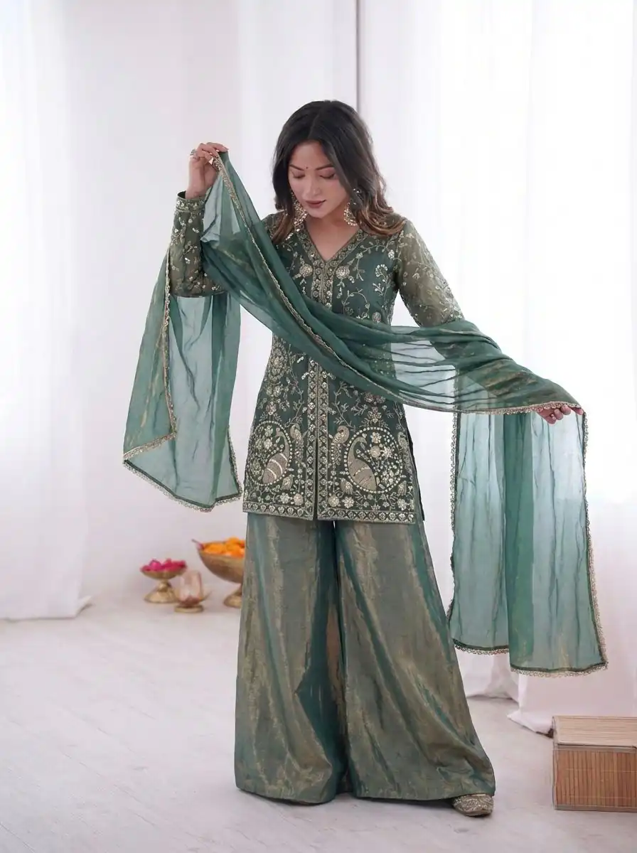 JF 043 Teal Pure Fendy Silk Salwar Suitwith Embroidery Work & Sequins Work. Exclusive Offer ₹1940. Delivery 4-6 Working Days. Shop now. | Casual Suits, Jump Suits, Creative suits, Designer Suits, Palazzo Suits, Party Wear Suits, Patiala Suits, Salwar suit, Straight Suits
