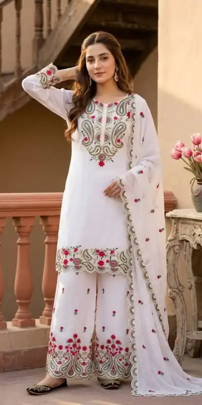 MT 1078 White Roman Silk Salwar Suit Perfect for Wedding, Party, Ethnic Day, Anniversary, Diwali – . Now at just ₹2399. Delivery 4-6 Working Days. | Casual Suits, Jump Suits, Creative suits, Designer Suits, Palazzo Suits, Party Wear Suits, Patiala Suits, Salwar suit, Straight Suits