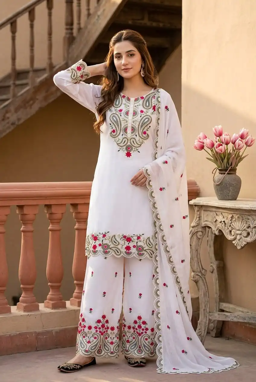 MT 1078 White Roman Silk Salwar Suit Perfect for Wedding, Party, Ethnic Day, Anniversary, Diwali – . Now at just ₹2399. Delivery 4-6 Working Days. | Casual Suits, Jump Suits, Creative suits, Designer Suits, Palazzo Suits, Party Wear Suits, Patiala Suits, Salwar suit, Straight Suits