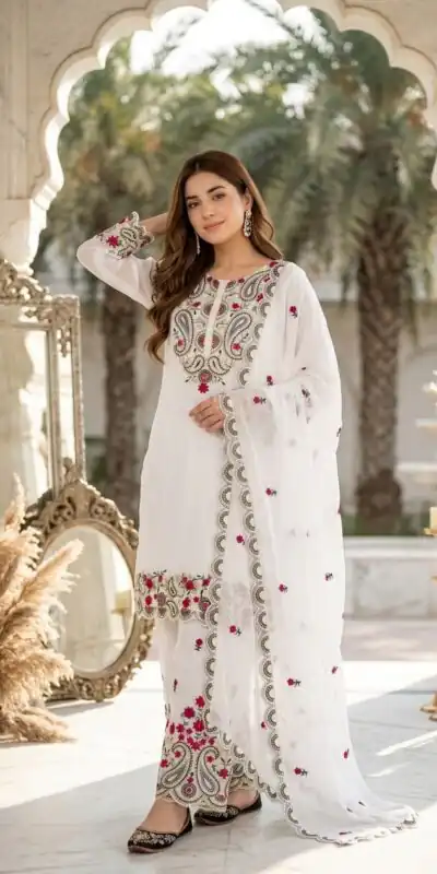 MT 1078 White Roman Silk Salwar Suit Perfect for Wedding, Party, Ethnic Day, Anniversary, Diwali – . Now at just ₹2399. Delivery 4-6 Working Days. | Casual Suits, Jump Suits, Creative suits, Designer Suits, Palazzo Suits, Party Wear Suits, Patiala Suits, Salwar suit, Straight Suits