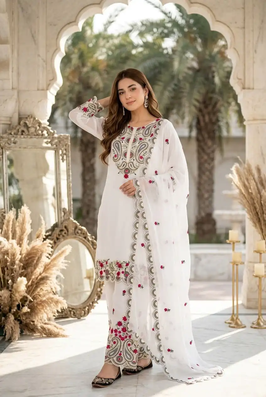 MT 1078 White Roman Silk Salwar Suit Perfect for Wedding, Party, Ethnic Day, Anniversary, Diwali – . Now at just ₹2399. Delivery 4-6 Working Days. | Casual Suits, Jump Suits, Creative suits, Designer Suits, Palazzo Suits, Party Wear Suits, Patiala Suits, Salwar suit, Straight Suits