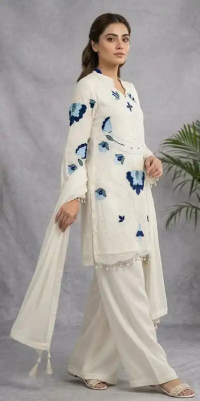 LG 2121 White Soft Organza Salwar Suit with Embroidery Work & Cut Work. Available at ₹2099 only. Delivery 4-6 Working Days. Shop now. | Casual Suits, Jump Suits, Creative suits, Designer Suits, Palazzo Suits, Party Wear Suits, Patiala Suits, Salwar suit, Straight Suits