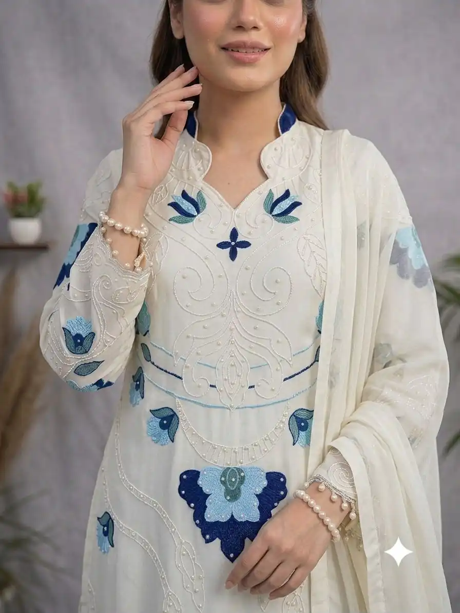 LG 2121 White Soft Organza Salwar Suit with Embroidery Work & Cut Work. Available at ₹2099 only. Delivery 4-6 Working Days. Shop now. | Casual Suits, Jump Suits, Creative suits, Designer Suits, Palazzo Suits, Party Wear Suits, Patiala Suits, Salwar suit, Straight Suits