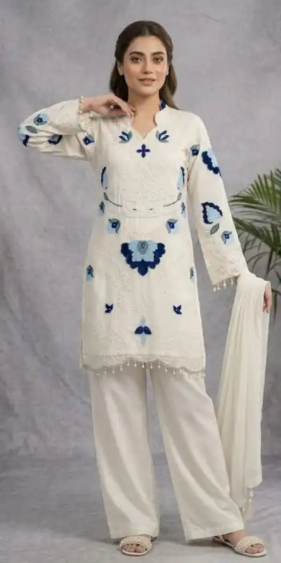 LG 2121 White Soft Organza Salwar Suit with Embroidery Work & Cut Work. Available at ₹2099 only. Delivery 4-6 Working Days. Shop now. | Casual Suits, Jump Suits, Creative suits, Designer Suits, Palazzo Suits, Party Wear Suits, Patiala Suits, Salwar suit, Straight Suits