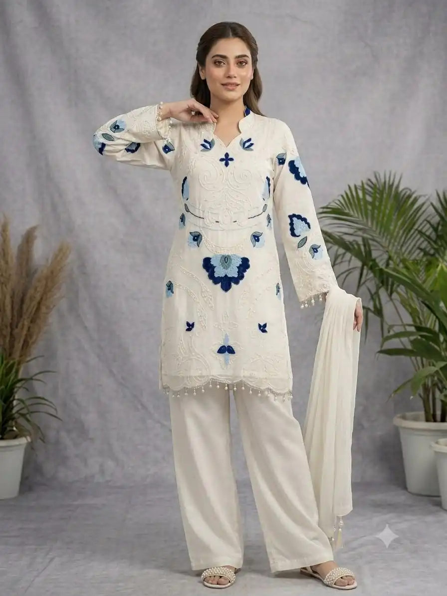 LG 2121 White Soft Organza Salwar Suit with Embroidery Work & Cut Work. Available at ₹2099 only. Delivery 4-6 Working Days. Shop now. | Casual Suits, Jump Suits, Creative suits, Designer Suits, Palazzo Suits, Party Wear Suits, Patiala Suits, Salwar suit, Straight Suits