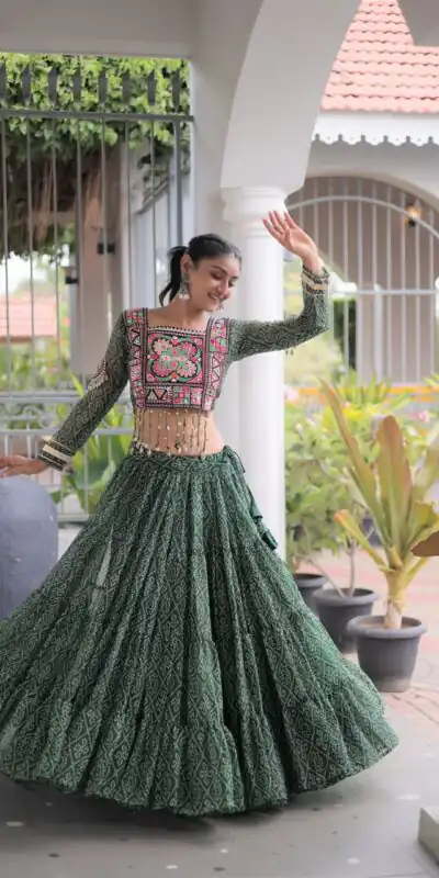 KA 5080 Green| Faux Georgette Lehenga Choli with Embroidery Work & Lace Work. Special Price ₹2499. Delivery 4-6 Working Days. Shop now. | Bollywood Lehenga, Creative Lehenga, Designer Lehenga, Embroidered Lehenga, Lehenga, Party Wear Lehenga