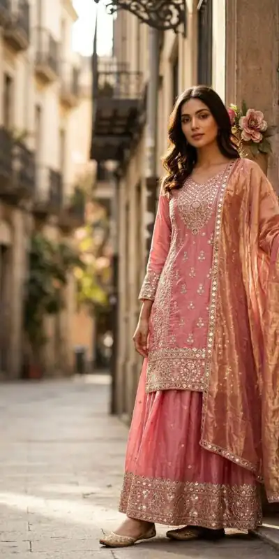 WW 1271 Peach | Peach Pure Endy Silk Salwar Suit with Embroidery Work & Sequins Work. Exclusive Offer ₹2399. Delivery 4-6 Working Days. Shop now. | Casual Suits, Jump Suits, Creative suits, Designer Suits, Palazzo Suits, Party Wear Suits, Patiala Suits, Salwar suit, Straight Suits